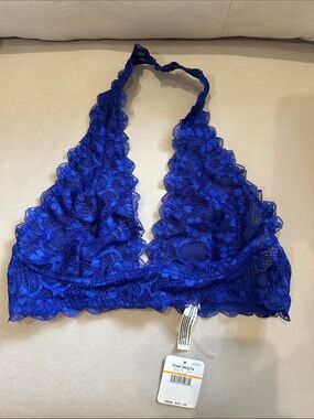 Free People Royal Blue Lace Halter Bralette